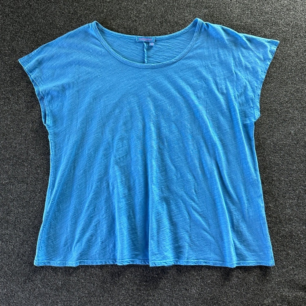 Fresh Produce Blue Slub Knit Cotton Scoop Neck Boxy Top OS Made in USA 22063